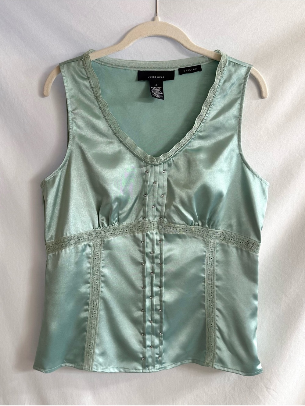 Y2K Mint Green Satin Rhinestone Top